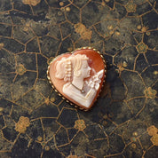 Italian 14K Diamond Necklace Heart Cameo Brooch Pendant, Vintage Giovanni APA Hand-Carved Shell Cameo In 585 Gold - Good's Vintage