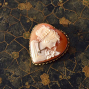 Italian 14K Diamond Necklace Heart Cameo Brooch Pendant, Vintage Giovanni APA Hand-Carved Shell Cameo In 585 Gold - Good's Vintage
