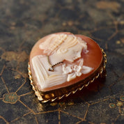 Italian 14K Diamond Necklace Heart Cameo Brooch Pendant, Vintage Giovanni APA Hand-Carved Shell Cameo In 585 Gold - Good's Vintage