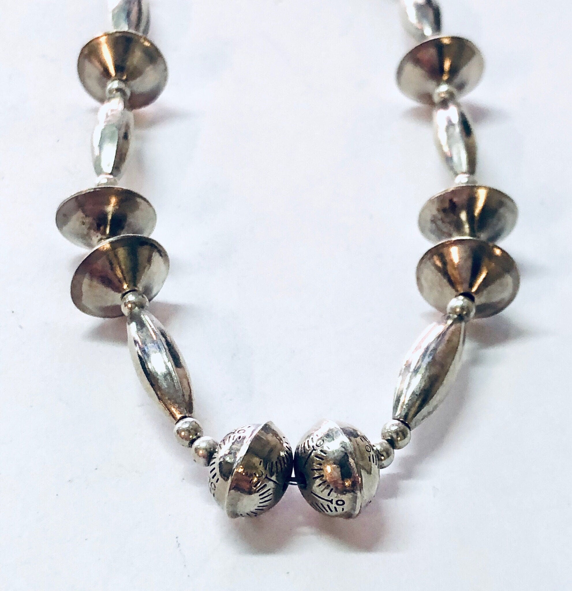 Vintage Necklace, Silver Necklace, Beaded Necklace, Silver Beads, Beaded Jewelry, Vintage Jewelry, Long Necklace, Stamped Silver, 925 Chain