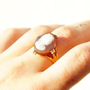 Victorian Hardstone Cameo Ring In 18K Rose Gold, Antique Carved Agate Cameo, Engraved Ring Band, Size 9 1/4 US - Good's Vintage