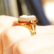Victorian Hardstone Cameo Ring In 18K Rose Gold, Antique Carved Agate Cameo, Engraved Ring Band, Size 9 1/4 US - Good's Vintage