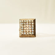 14K Opal Cluster Grid Ring, 30 Natural Opal Cabochons, Yellow Gold Cocktail Ring, 8 US