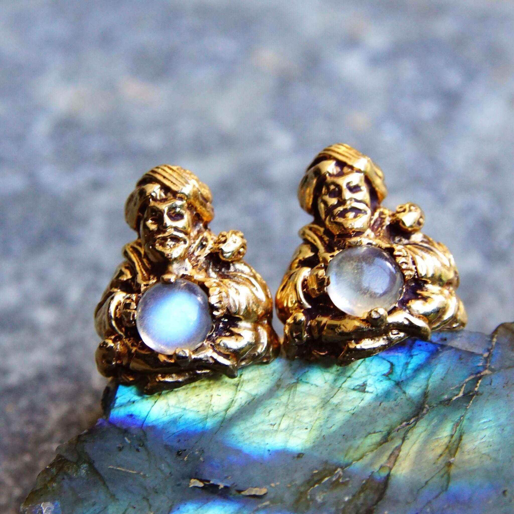 14K Moonstone Fortune Teller Cufflinks, Yellow Gold Bullet Back Cufflinks, Genuine Moonstone, .25 TCW - Good's Vintage