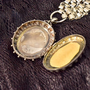 Victorian Sterling Silver Locket Book Chain Collar, Hand-Engraved, Floral Motifs, Birmingham Hallmark, 20" L - Good's Vintage