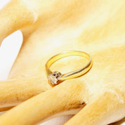 14K Brilliant Diamond Solitaire Ring, Pinched Yellow Gold Shank, .25 CT Diamond Engagement Ring, Size 6 1/4 US