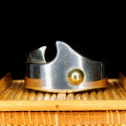Vintage TAXCO Abstract Modernist Two-Tone Sterling Silver Cuff Bracelet, Heavy Silver Cuff With Gold Dome Embellishment, Mexico, 5 3/8" L