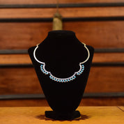 Vintage MEX 925 Sterling Silver Turquoise Teardrop Festoon Necklace, TAXCO Jewelry, Bohemian Silver Link Turquoise Bib Necklace, 16 1/2"