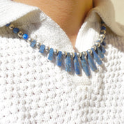Vintage Lapis Lazuli And Silver Beaded Choker Necklace, Beaded Collar With Accent Stones, Unique Lapis and Silver Choker, 925 Jewelry