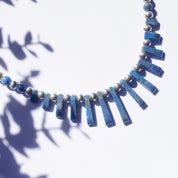 Vintage Lapis Lazuli And Silver Beaded Choker Necklace, Beaded Collar With Accent Stones, Unique Lapis and Silver Choker, 925 Jewelry
