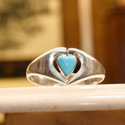 Vintage TAXCO Sterling Silver Turquoise Heart Clamper Cuff, Modernist Silver Cut-Out Cuff, Bright Blue Turquoise, 925 Mexico, 7" Diameter