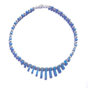 Vintage Lapis Lazuli And Silver Beaded Choker Necklace, Beaded Collar With Accent Stones, Unique Lapis and Silver Choker, 925 Jewelry