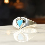 Vintage TAXCO Sterling Silver Turquoise Heart Clamper Cuff, Modernist Silver Cut-Out Cuff, Bright Blue Turquoise, 925 Mexico, 7" Diameter