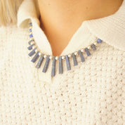 Vintage Lapis Lazuli And Silver Beaded Choker Necklace, Beaded Collar With Accent Stones, Unique Lapis and Silver Choker, 925 Jewelry
