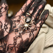Vintage Hallmarked Native American Sterling Silver Onyx Spider Pin, E. Spencer Sterling, 2 1/4"