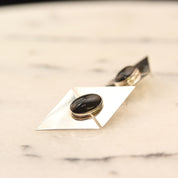 Vintage Modernist Sterling Silver Black Onyx Stud Earrings, Sleek Polished Triangle Slice Earrings, Bezel Set Onyx Cabochons, 925 Earrings