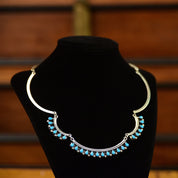 Vintage MEX 925 Sterling Silver Turquoise Teardrop Festoon Necklace, TAXCO Jewelry, Bohemian Silver Link Turquoise Bib Necklace, 16 1/2"
