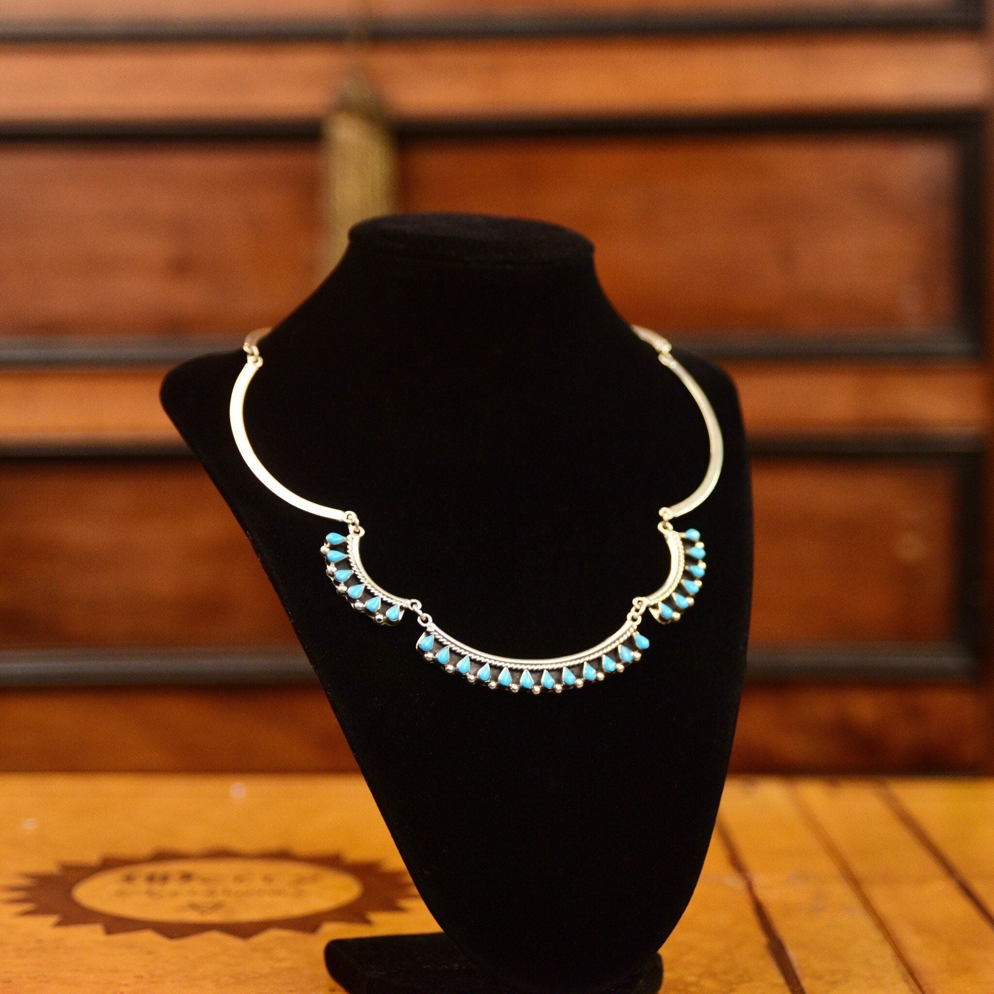 Vintage MEX 925 Sterling Silver Turquoise Teardrop Festoon Necklace, TAXCO Jewelry, Bohemian Silver Link Turquoise Bib Necklace, 16 1/2"