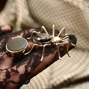 Vintage Hallmarked Native American Sterling Silver Onyx Spider Pin, E. Spencer Sterling, 2 1/4"