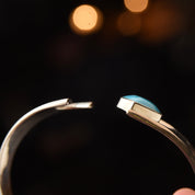 Vintage TAXCO Sterling Silver Turquoise Heart Clamper Cuff, Modernist Silver Cut-Out Cuff, Bright Blue Turquoise, 925 Mexico, 7" Diameter