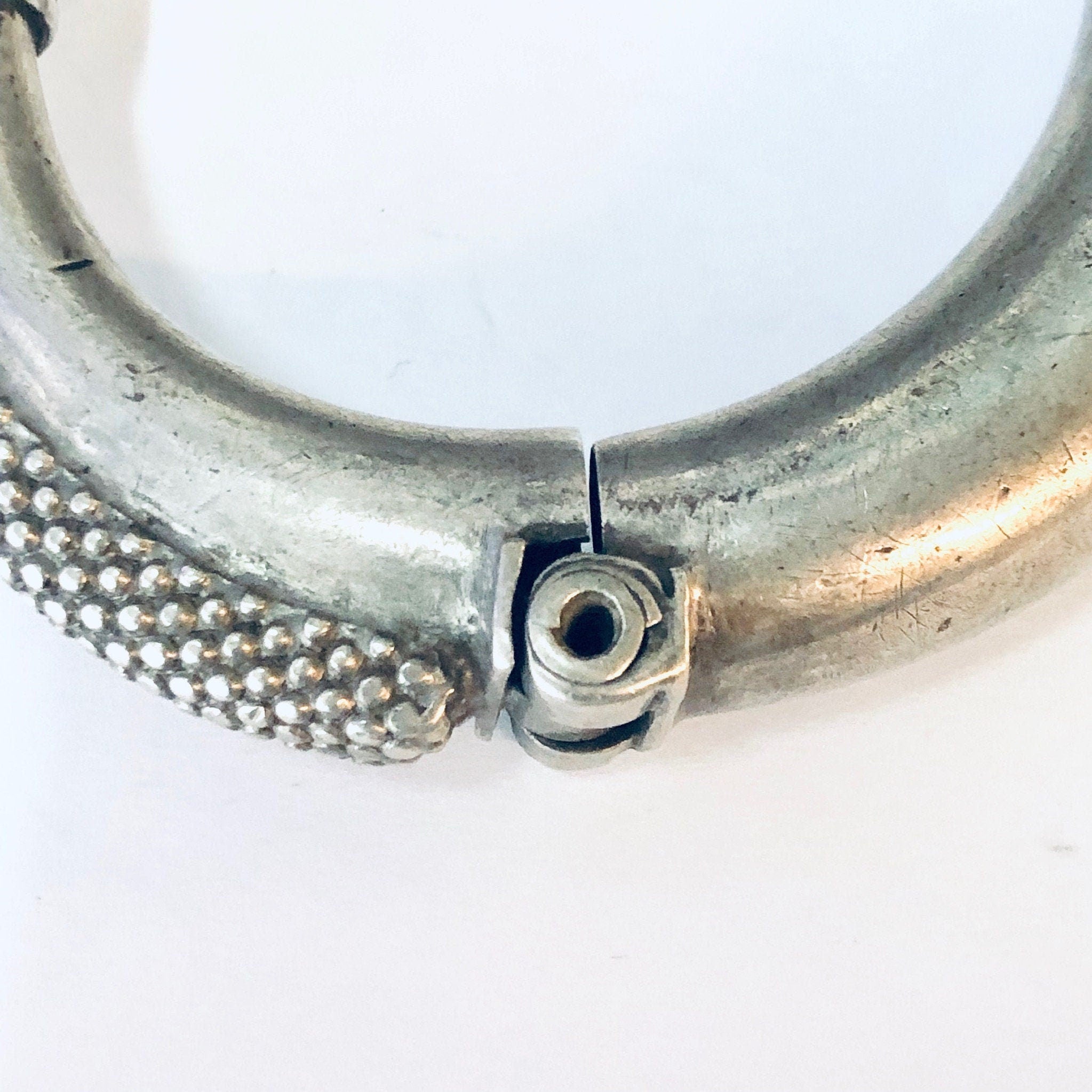 Vintage Anklet, India Silver, Large Anklet, Hinged Bangle, Vintage Jewelry, Textured Silver, Statement Jewelry, Unique Bracelet, 800 Silver