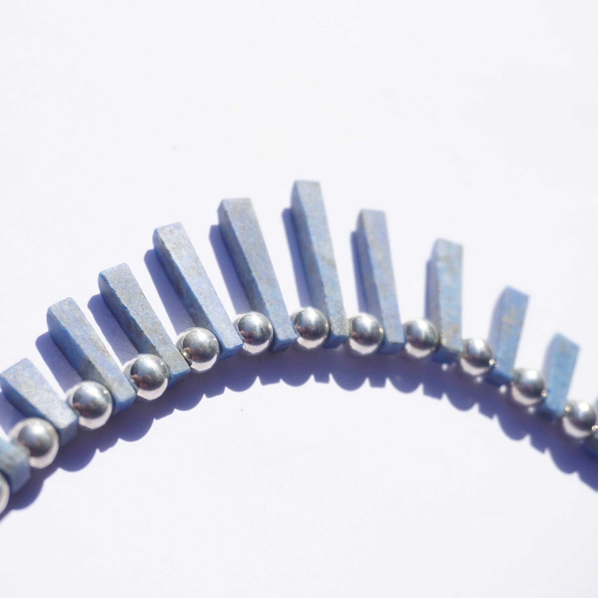 Vintage Lapis Lazuli And Silver Beaded Choker Necklace, Beaded Collar With Accent Stones, Unique Lapis and Silver Choker, 925 Jewelry