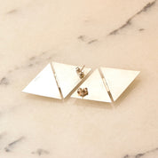 Vintage Modernist Sterling Silver Black Onyx Stud Earrings, Sleek Polished Triangle Slice Earrings, Bezel Set Onyx Cabochons, 925 Earrings