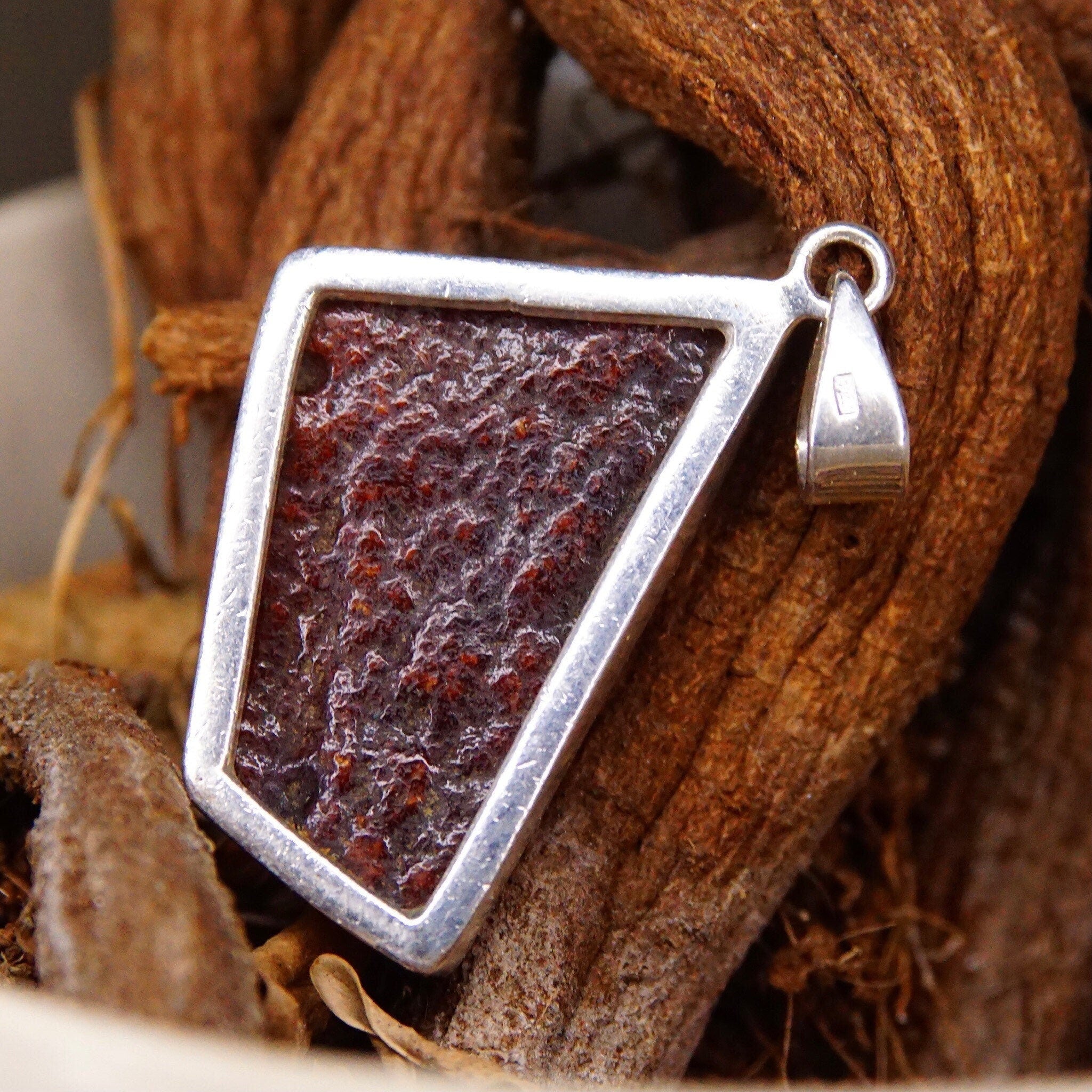 Vintage Modernist Sterling Silver Honey Amber Necklace Pendant, Incredible Inclusions, Fossilized Tree Resin, Abstract 925 Setting, 2 L