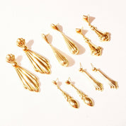 Vintage 14K Gold Puff Stud Dangle Earrings, Polished Yellow Gold, Ornate Dangle Earrings, Lightweight, Elegant, 585 Accessories