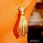 Vintage 14K Gold Puff Stud Dangle Earrings, Polished Yellow Gold, Ornate Dangle Earrings, Lightweight, Elegant, 585 Accessories