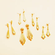Vintage 14K Gold Puff Stud Dangle Earrings, Polished Yellow Gold, Ornate Dangle Earrings, Lightweight, Elegant, 585 Accessories