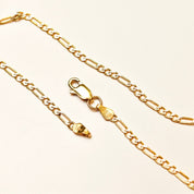 14K Diamond Pave Gothic Cross Pendant Necklace, Two-Tone Diamond Cut Figaro Chain, Vintage Religious Jewelry, 16" L