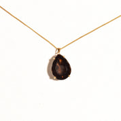 Estate 18K Smoky Quartz Teardrop Necklace In Yellow Gold, Pear-Cut Solitaire Pendant, 1mm Gold Chain, 16" L