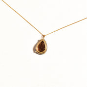 Estate 18K Smoky Quartz Teardrop Necklace In Yellow Gold, Pear-Cut Solitaire Pendant, 1mm Gold Chain, 16" L