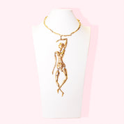 Modernist GSM Brass Plated Pendant Necklace, Huge Mixed Metal Articulated Dancing Lady Figure Pendant, Adjustable