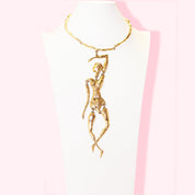Modernist GSM Brass Plated Pendant Necklace, Huge Mixed Metal Articulated Dancing Lady Figure Pendant, Adjustable