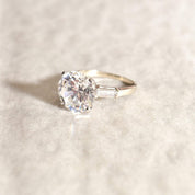 Huge 14K White Gold CZ Diamond Engagement Ring W/ Baguette Diamond Side Stones, Estate Jewelry, Size 8 US - Good's Vintage