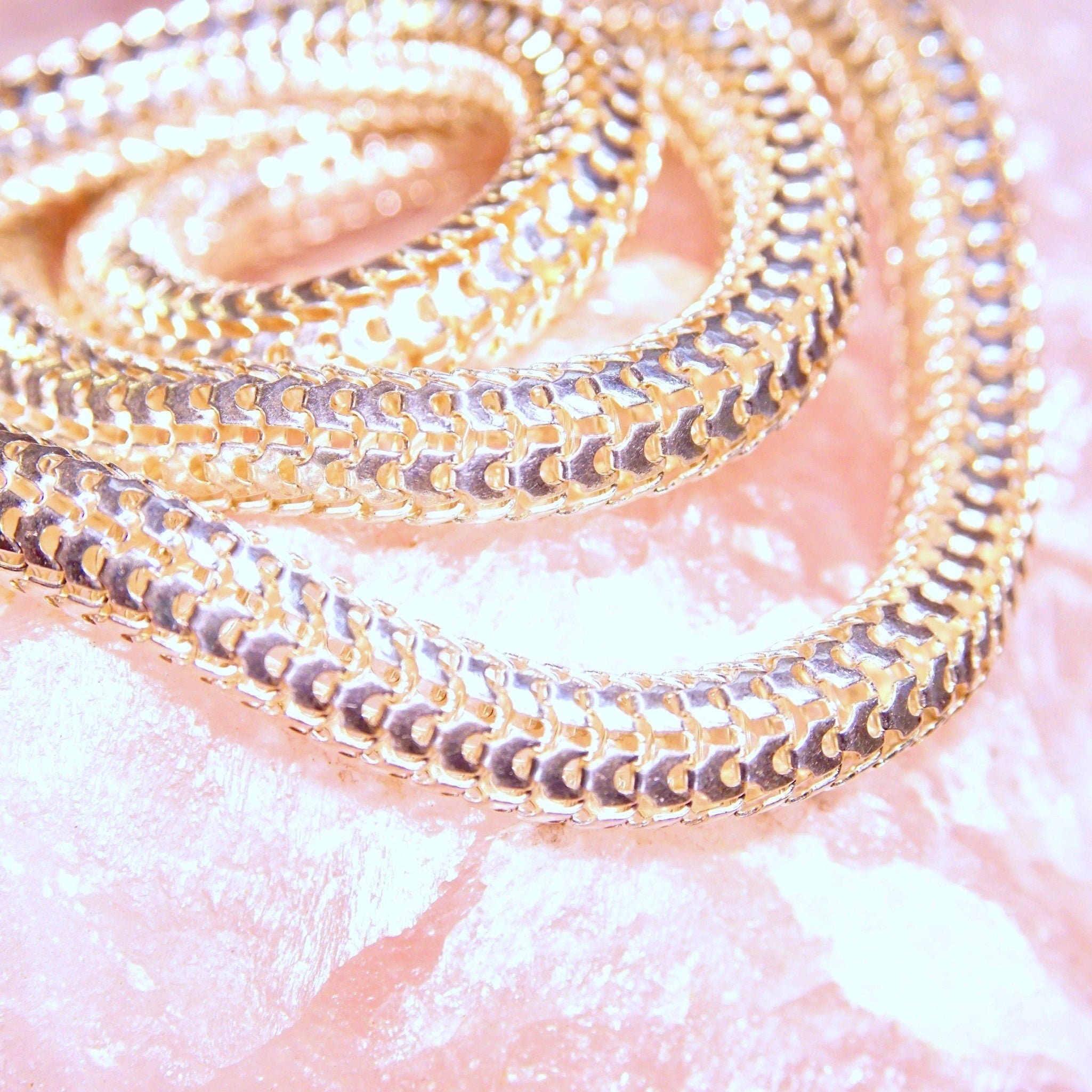 Vintage Sterling Silver Hollow Mesh Chain Necklace, 7.5mm Silver Tube Chain, Thick 925 Chain Necklace, Lightweight, Unisex Jewelry, 18 1/2 L