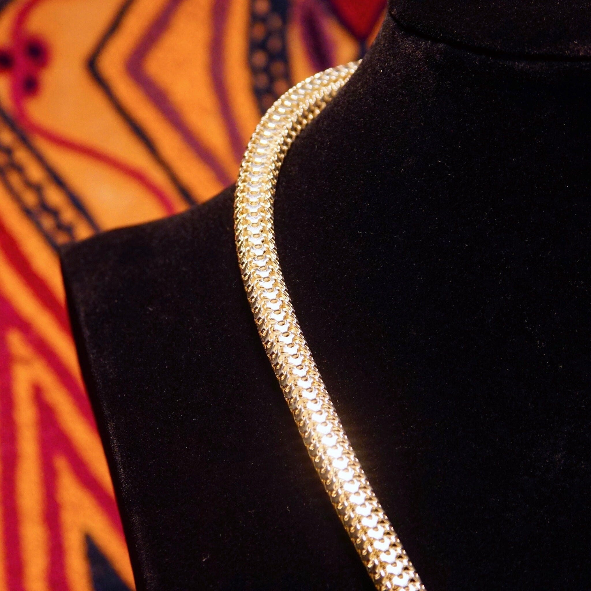 Vintage Sterling Silver Hollow Mesh Chain Necklace, 7.5mm Silver Tube Chain, Thick 925 Chain Necklace, Lightweight, Unisex Jewelry, 18 1/2 L