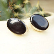 Vintage TAXCO Modernist Sterling Silver Onyx Drop Earrings, Black & Silver Dangle Earrings, Mexico 925, Latch Hook Earrings, 1" Long