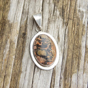 Vintage Sterling Silver Crazy Lace Agate Pendant, Pink & Black Banded Chalcedony Stone, Unique Gemstone, Large Silver Bail, Mexico 925