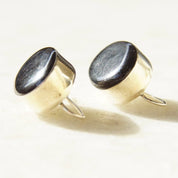 Vintage TAXCO Modernist Sterling Silver Onyx Drop Earrings, Black & Silver Dangle Earrings, Mexico 925, Latch Hook Earrings, 1" Long