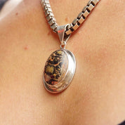 Vintage Sterling Silver Crazy Lace Agate Pendant, Pink & Black Banded Chalcedony Stone, Unique Gemstone, Large Silver Bail, Mexico 925