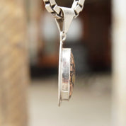 Vintage Sterling Silver Crazy Lace Agate Pendant, Pink & Black Banded Chalcedony Stone, Unique Gemstone, Large Silver Bail, Mexico 925