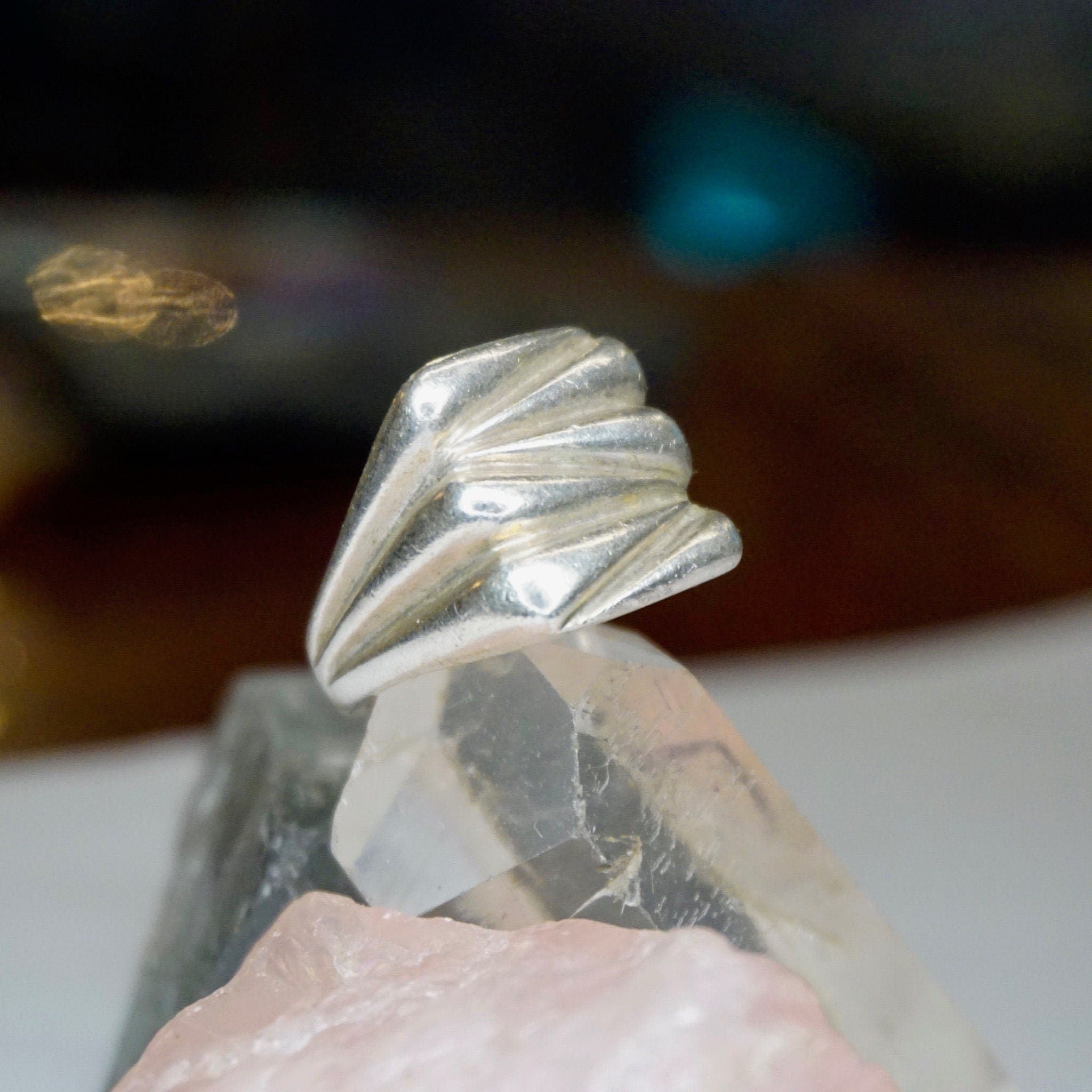 4 US, Modernist Silver Ring Zig Zag Pattern, Unique Sterling Ring With Textured Face, 925