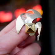 Vintage Two Tone Silver & Gold Stud Earrings, Avant Garde Silver Earrings With Gold Pyramid, Abstract Silver and Gold Tone Post Earrings