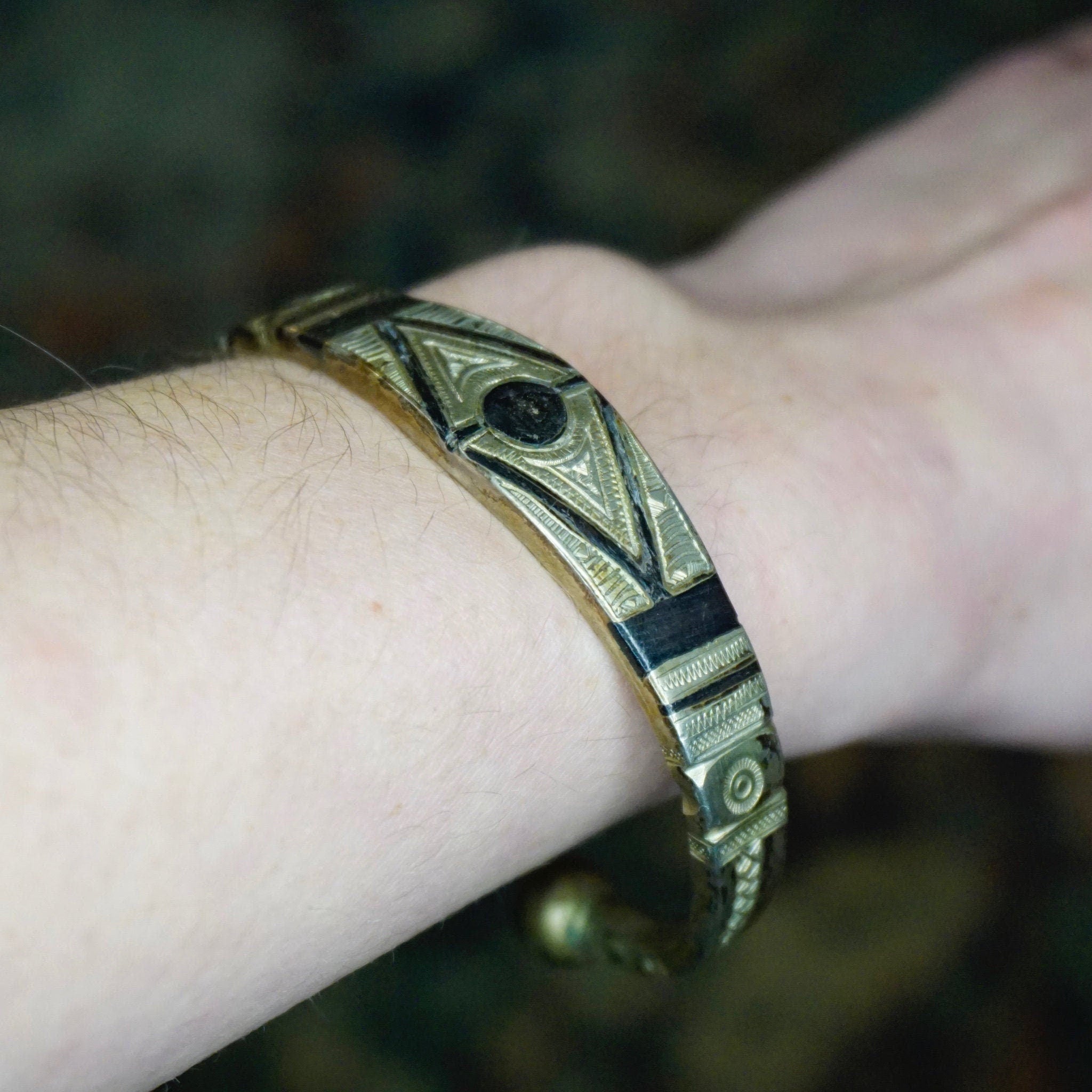 Vintage Tuareg Cuff Bangle, Ornate Silver And Ebony Cuff Bracelet, Solid Metal Cuff With Intricate Etchings, Tribal/Ethnic Jewelry