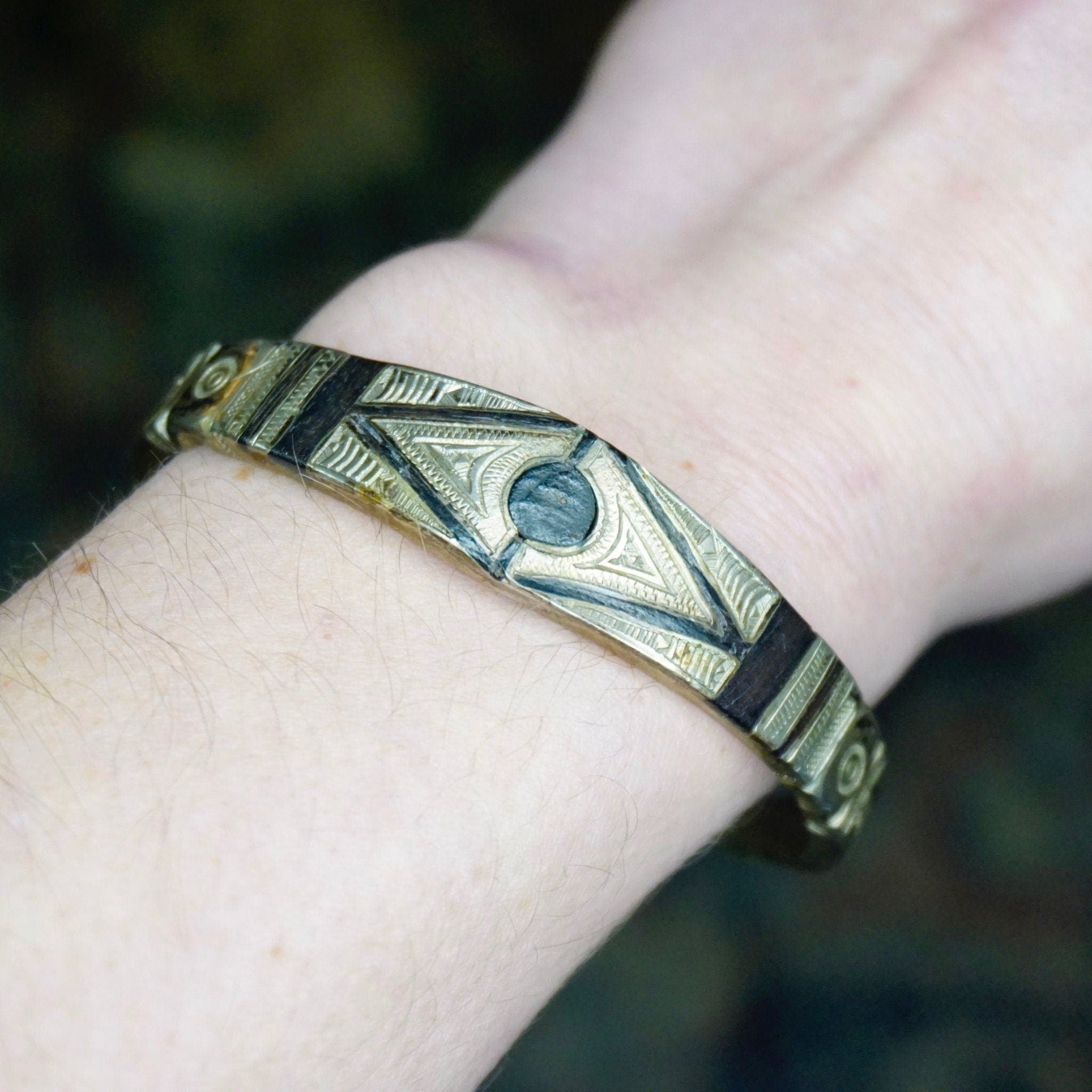 Vintage Tuareg Cuff Bangle, Ornate Silver And Ebony Cuff Bracelet, Solid Metal Cuff With Intricate Etchings, Tribal/Ethnic Jewelry