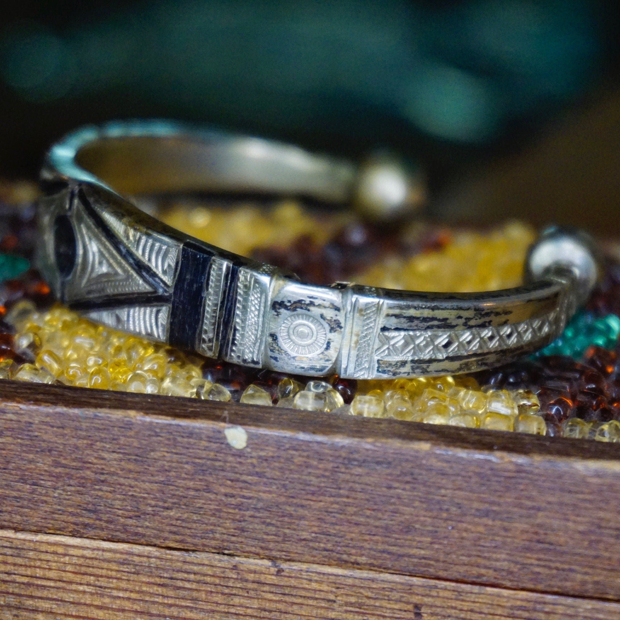 Vintage Tuareg Cuff Bangle, Ornate Silver And Ebony Cuff Bracelet, Solid Metal Cuff With Intricate Etchings, Tribal/Ethnic Jewelry