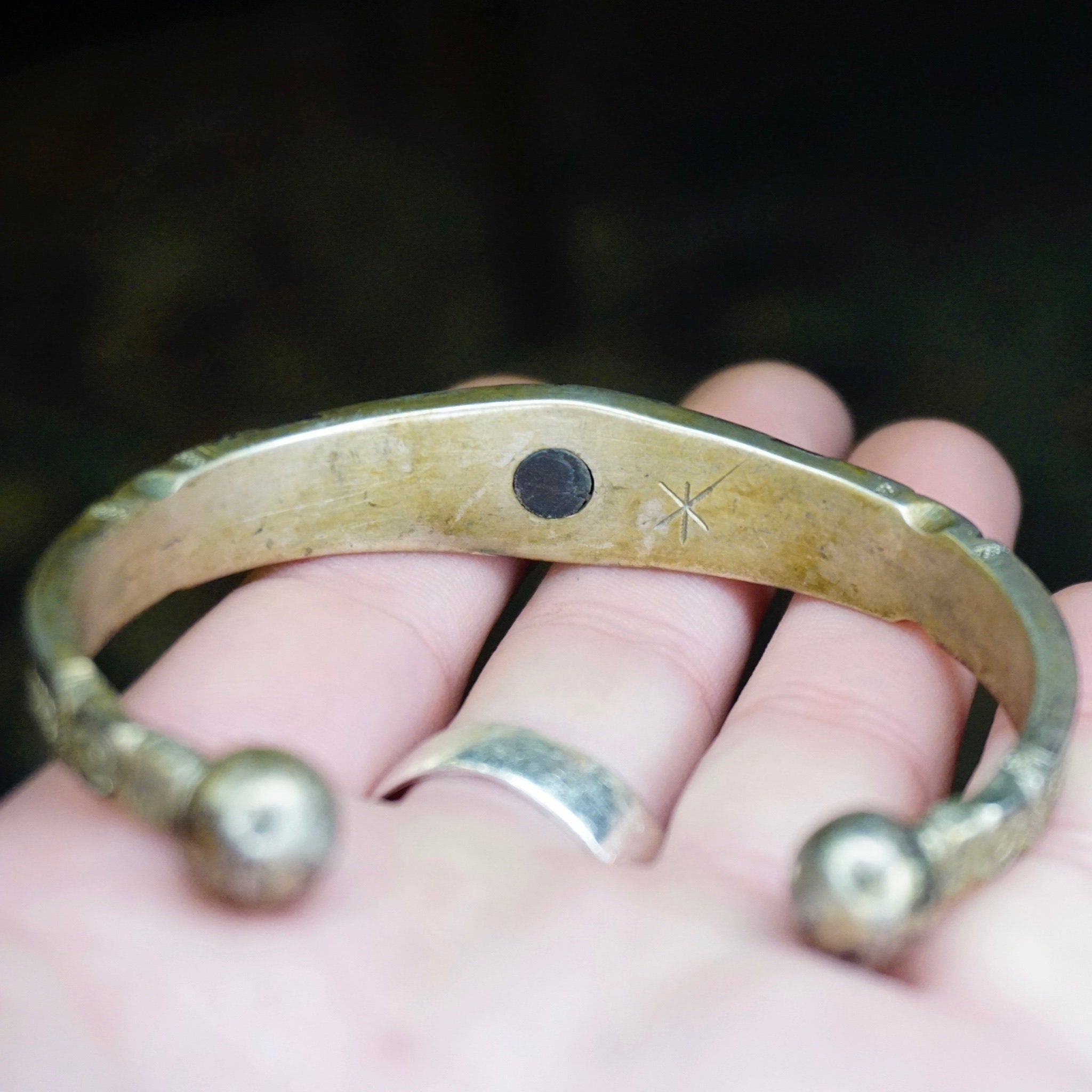 Vintage Tuareg Cuff Bangle, Ornate Silver And Ebony Cuff Bracelet, Solid Metal Cuff With Intricate Etchings, Tribal/Ethnic Jewelry